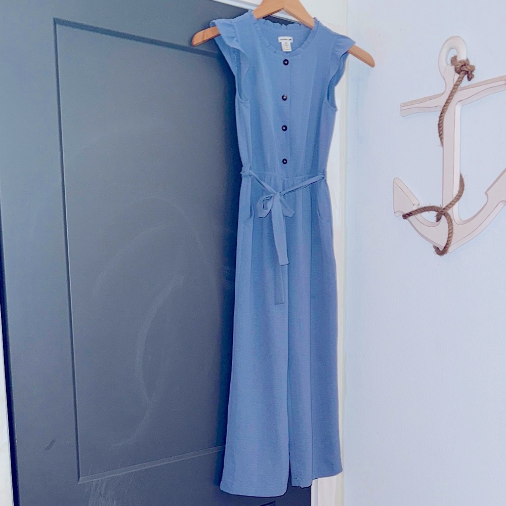 Girl’s Sleeveless Blue Button-Down Jumper